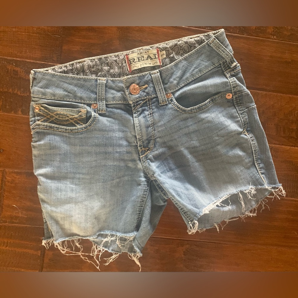 Ariat Light Blue Distressed Denim Cutoff Shorts - 27L